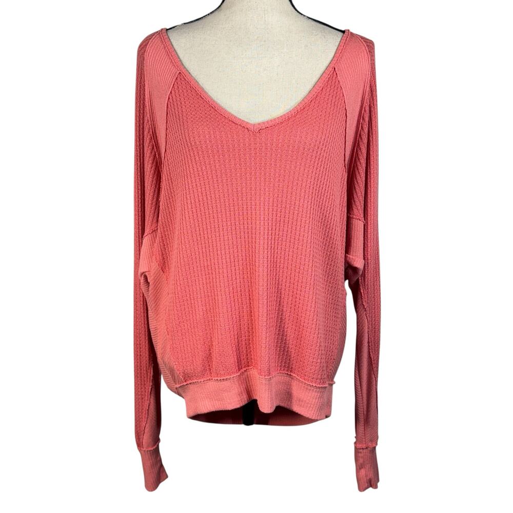 We the Free People Small Thermal Oversized Top Long Dolman Sleeve V-Neck Stretch